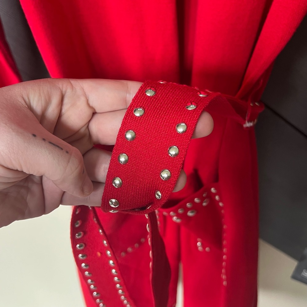 INC International Concepts Studded Duster Cardigan Red Open Front Size S NWT - Picture 2 of 6